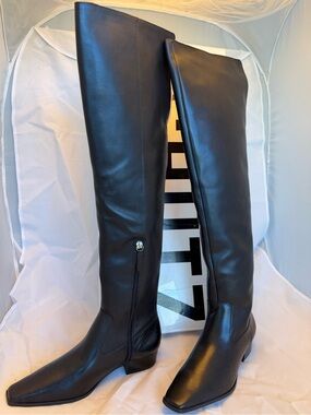 NWT SCHUTZ Helena Over-The-Knee Boots Black Leather, Size 8.5B Original Box